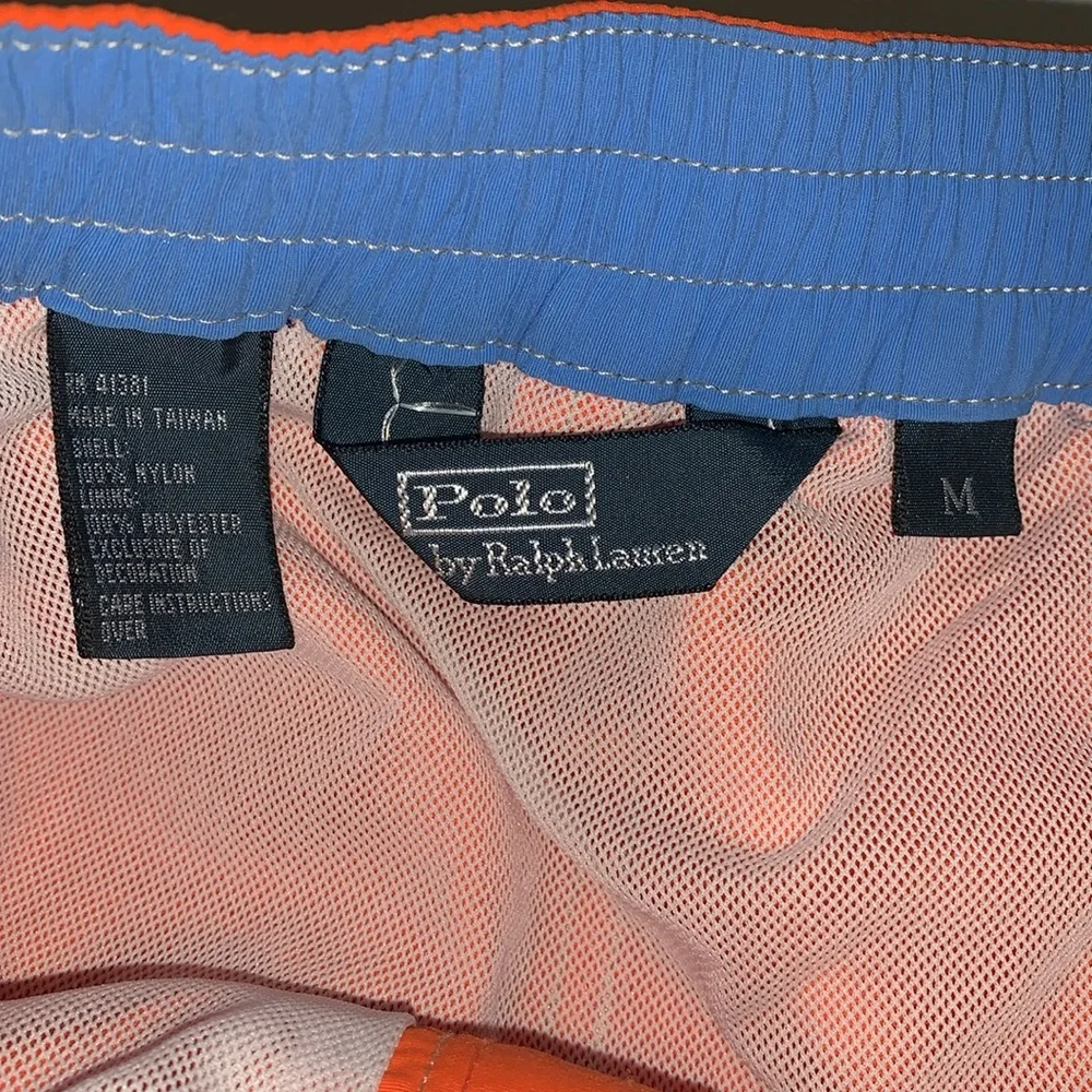 Vintage Polo Ralph Lauren Orange Swim Board Shorts Blue Pony Logo M NWOT